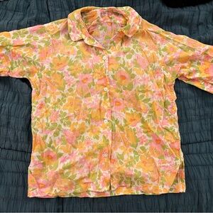 Vintage floral cotton button down top